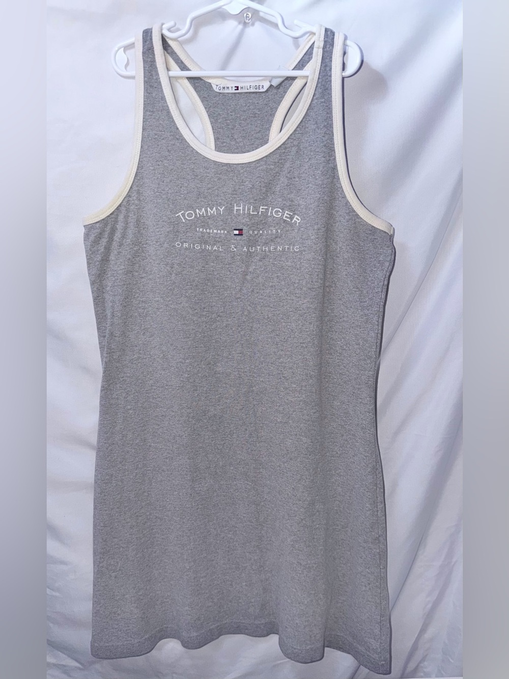 Women’s Medium 100% CotttoTommy Hilfiger Heather Gray Tank Dress with Cream Trim